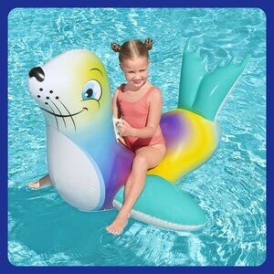 NIB Flash N' Splash Seal Ride-On Inflatable Pool Float by Bestway - 62" x 45"